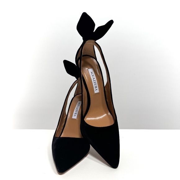 Aquazzura Black Suede Bow Tie Pumps 105 US8.5 / IT38.5 - Picture 14 of 16